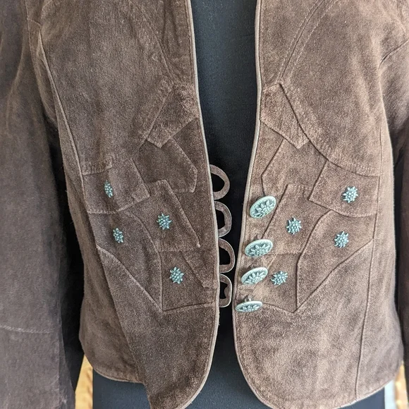 Authentic Vintage Landhaus Suede Leather Blazer Dirndl Tirolean Folklore Lg - Picture 11 of 16